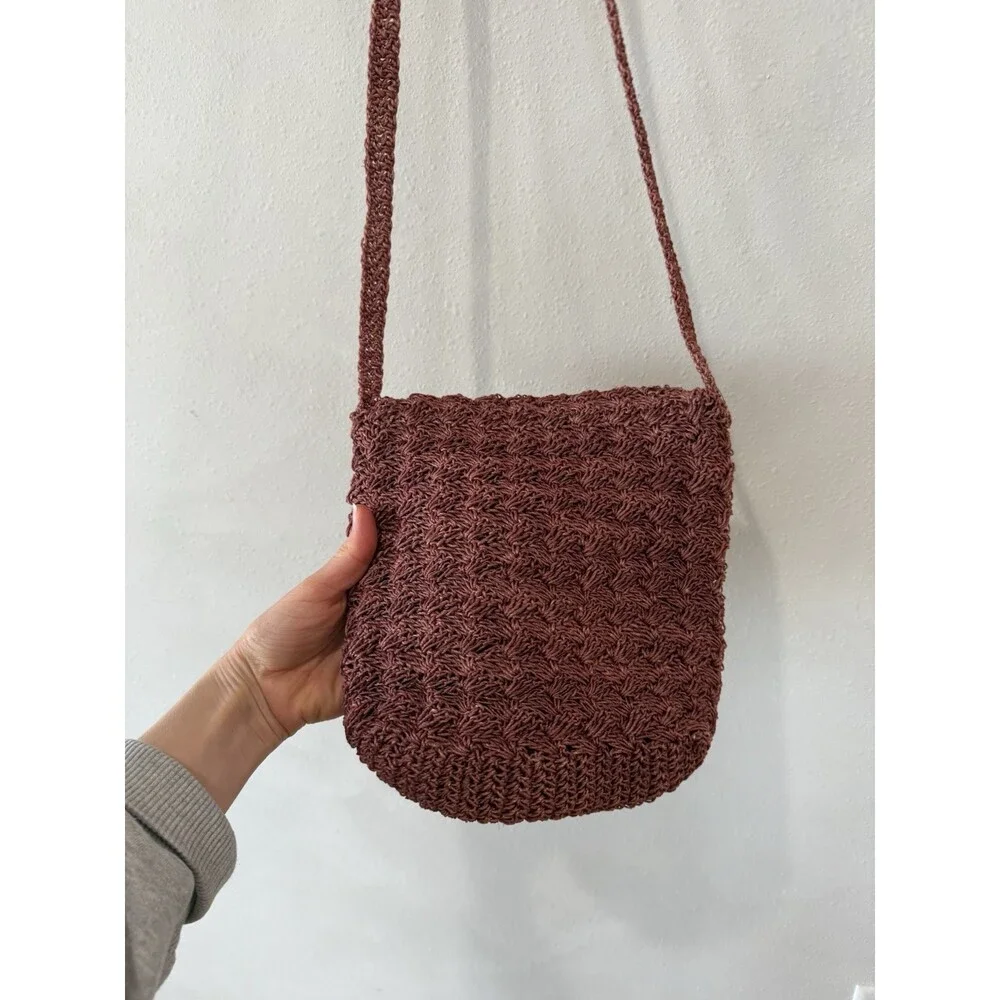 Raffia Straw Woven Bag Vintage Hastings & Smith Crossbody Pink Mauve Purse